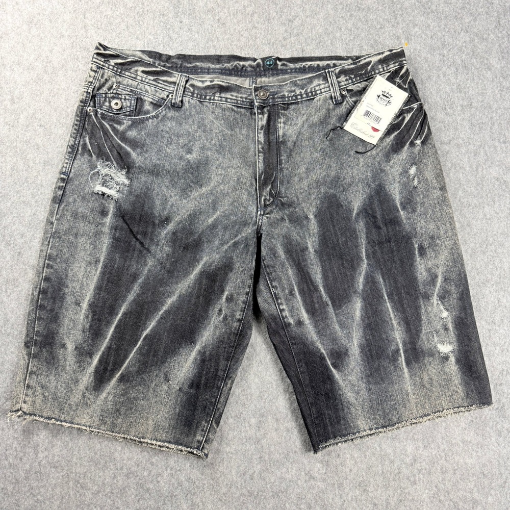 AKDMKS Mens Shorts 44  Bleached Black Distressed DenimUrban Hip Hop Distressed